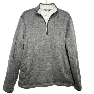 ORVIS Sherpa Lined 1/4 Zip Pullover Sweater Stand Up Collar Heather Gray Size M